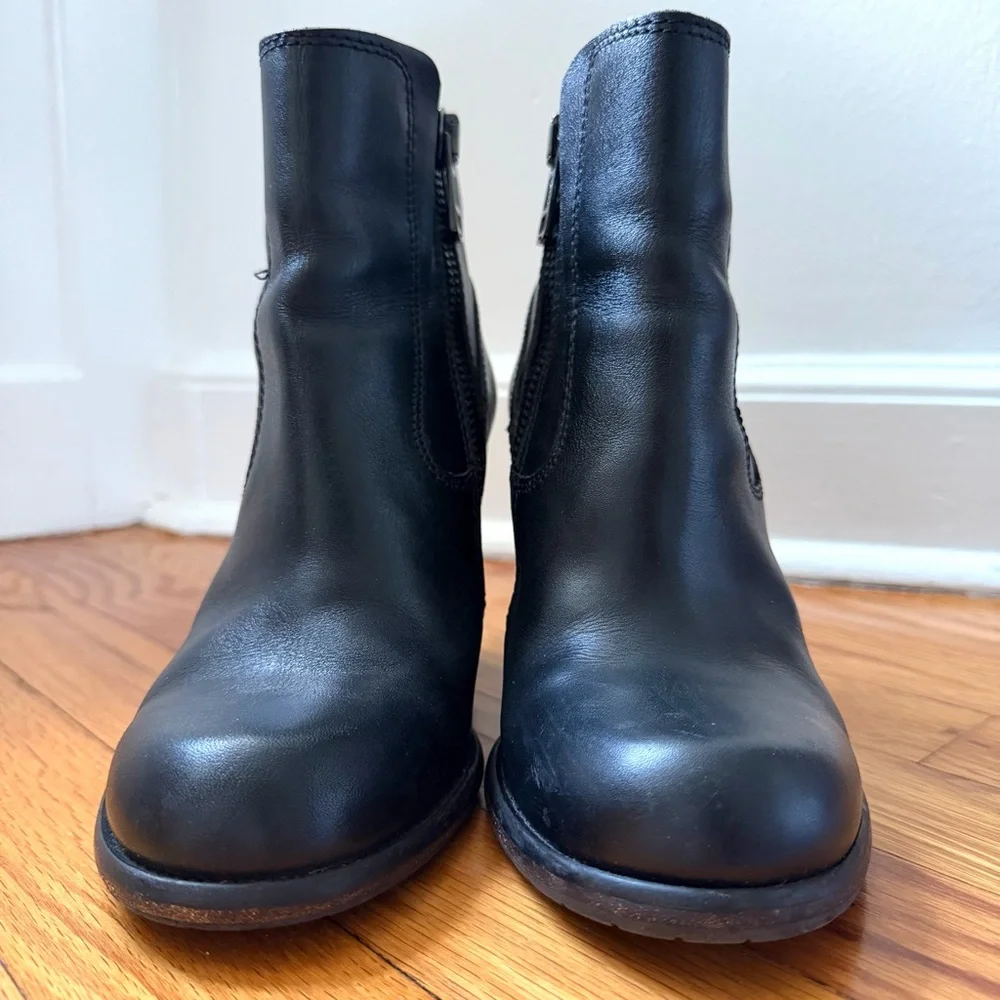 All Saints Black Leather Ankle Chunky Stacked Heel Women’s Boots Size 7.5, 8